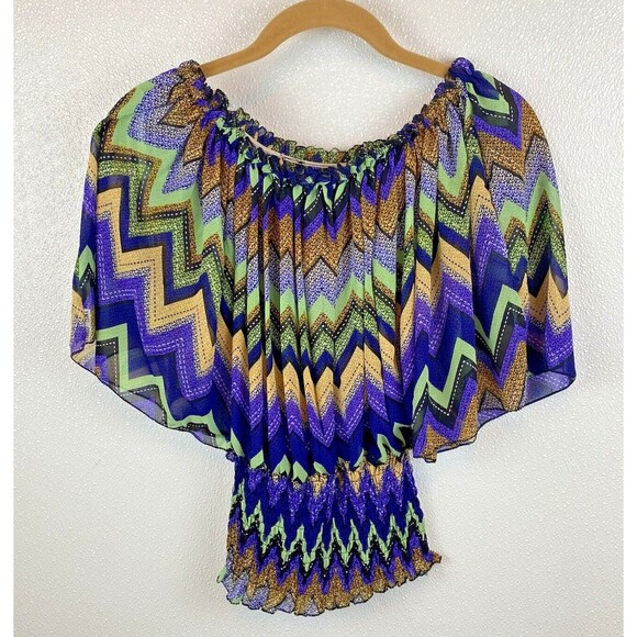 Romantic Sini Chevron Pattern Bat Wing Sheer Women's Top Size Large - Picture 2 of 8